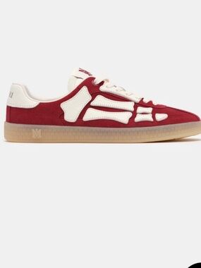 AMIRI Pacific Bones Low-Top Sneakers in Dark Red and White with Gum Sole